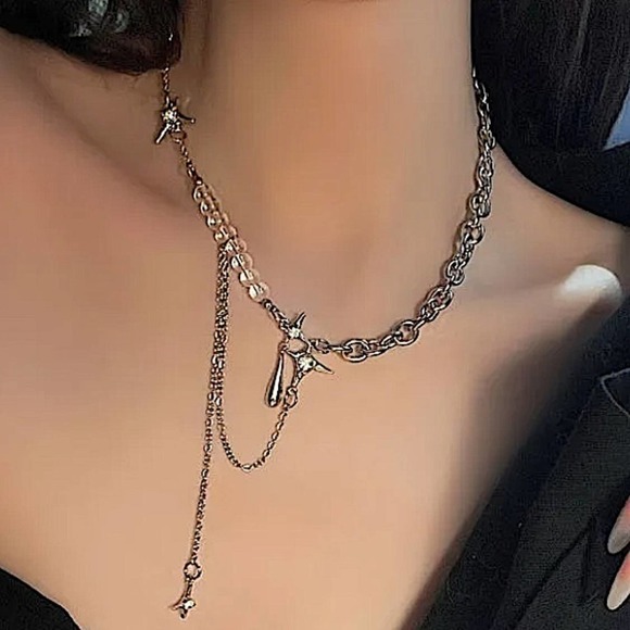 NEW SILVER DROP CROSS MULTILAYER LOLLITA PENDANT GOTHIC MINIMALIST NECKLACE - Picture 4 of 13